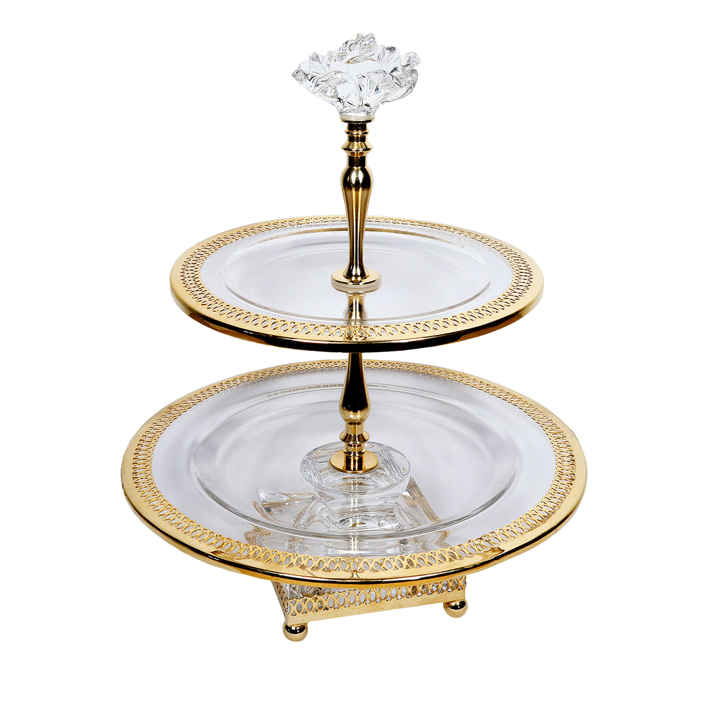 Two-Tiered Glass Dessert Stand with 24K Gold - Main view