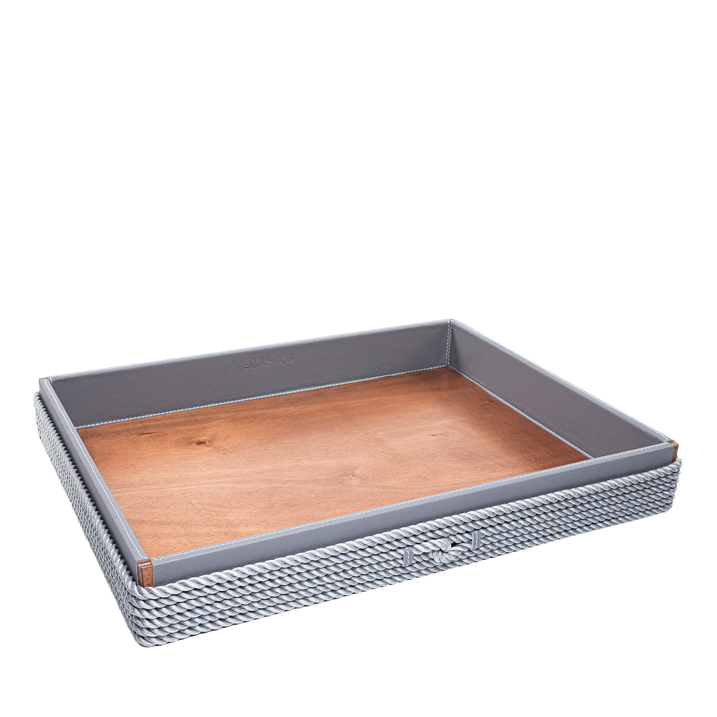 Extra-Large Rectangular Gray Tray with Rope Inserts - Main view