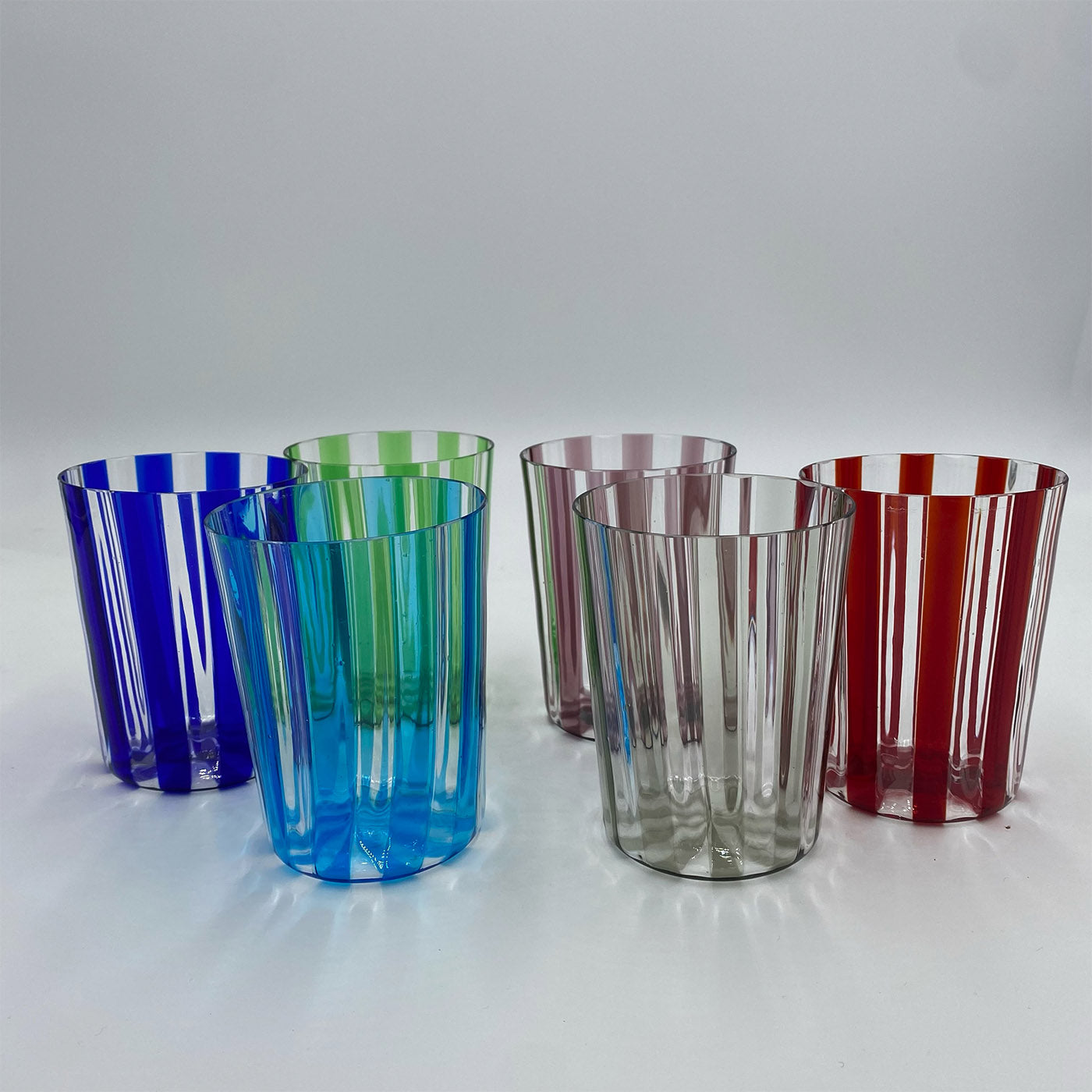 Set of 2 Ribbed Blue Water Glasses - Alternative view 1