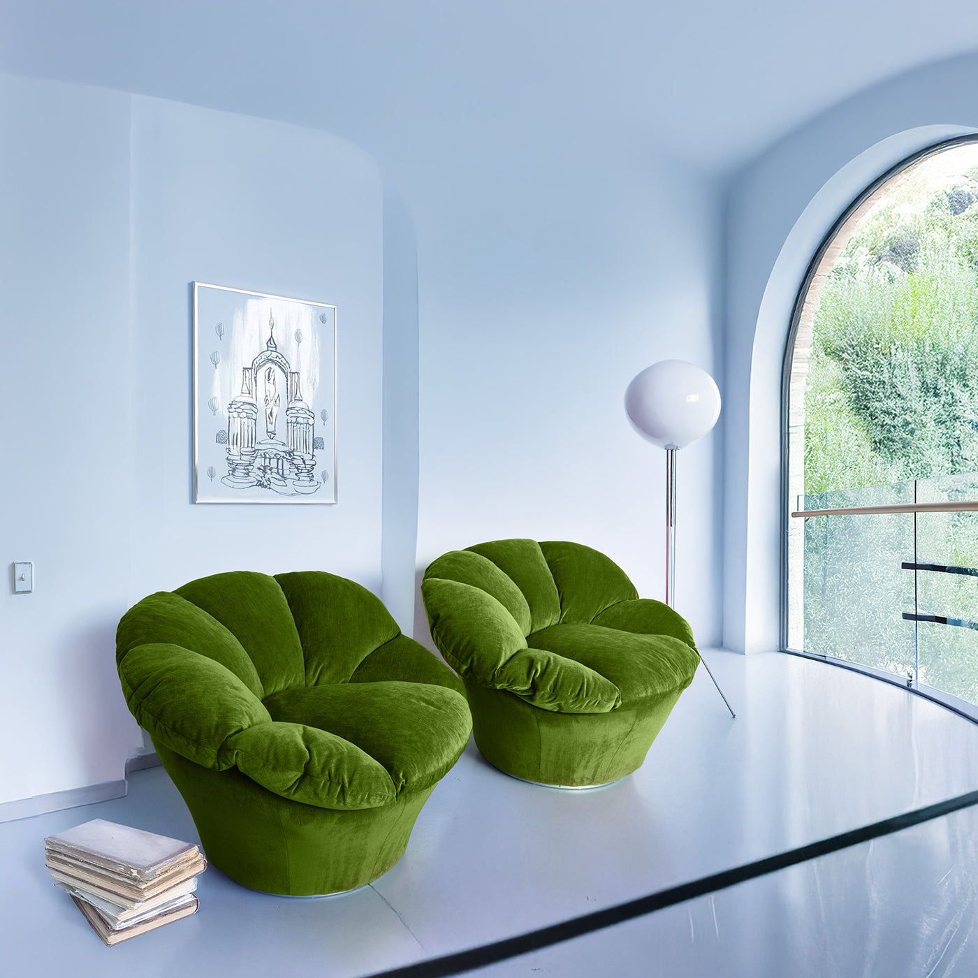 Twelve Round Moss Green Velvet Armchair - Alternative view 4