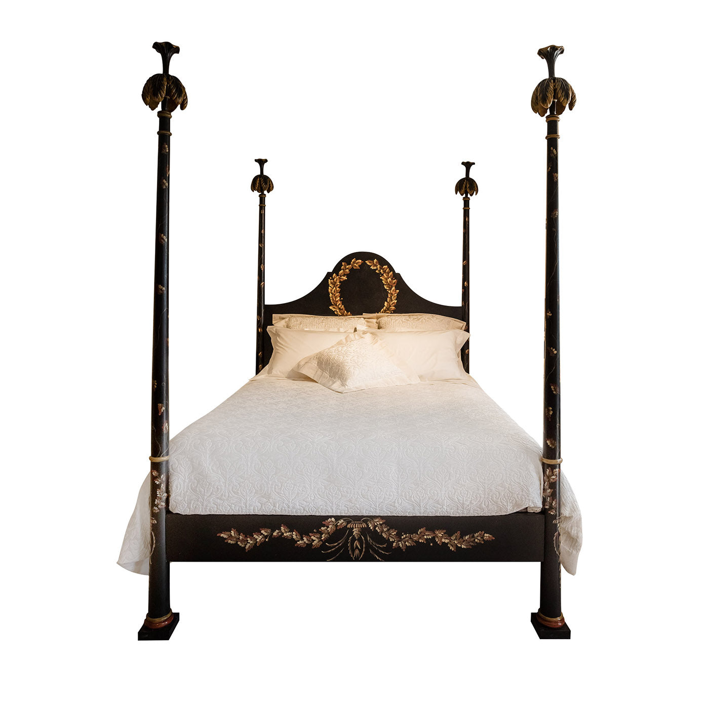 Schwarzes Roma Queen Size Bett mit Lorbeerkranz - Hauptansicht