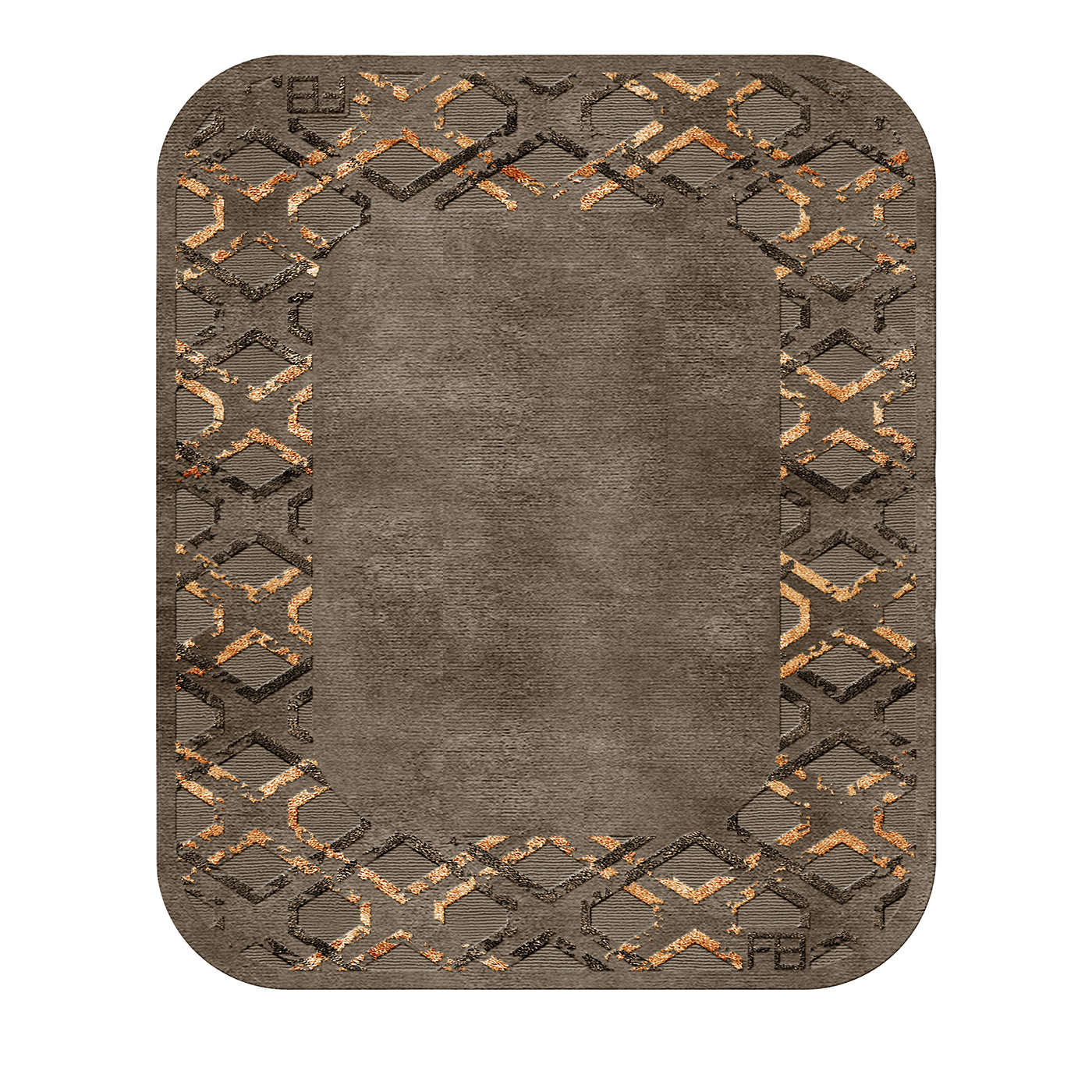 Art Deco-Inspired Rug in Brown and Gold Tones - Main view