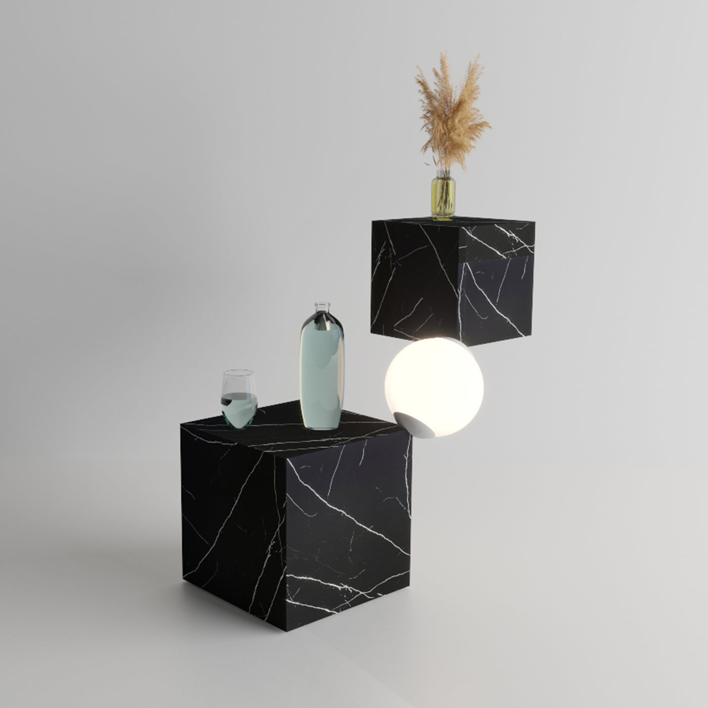 CSD Side Table and Floor Lamp in Black Marble By Sissy Daniele - Alternative view 3