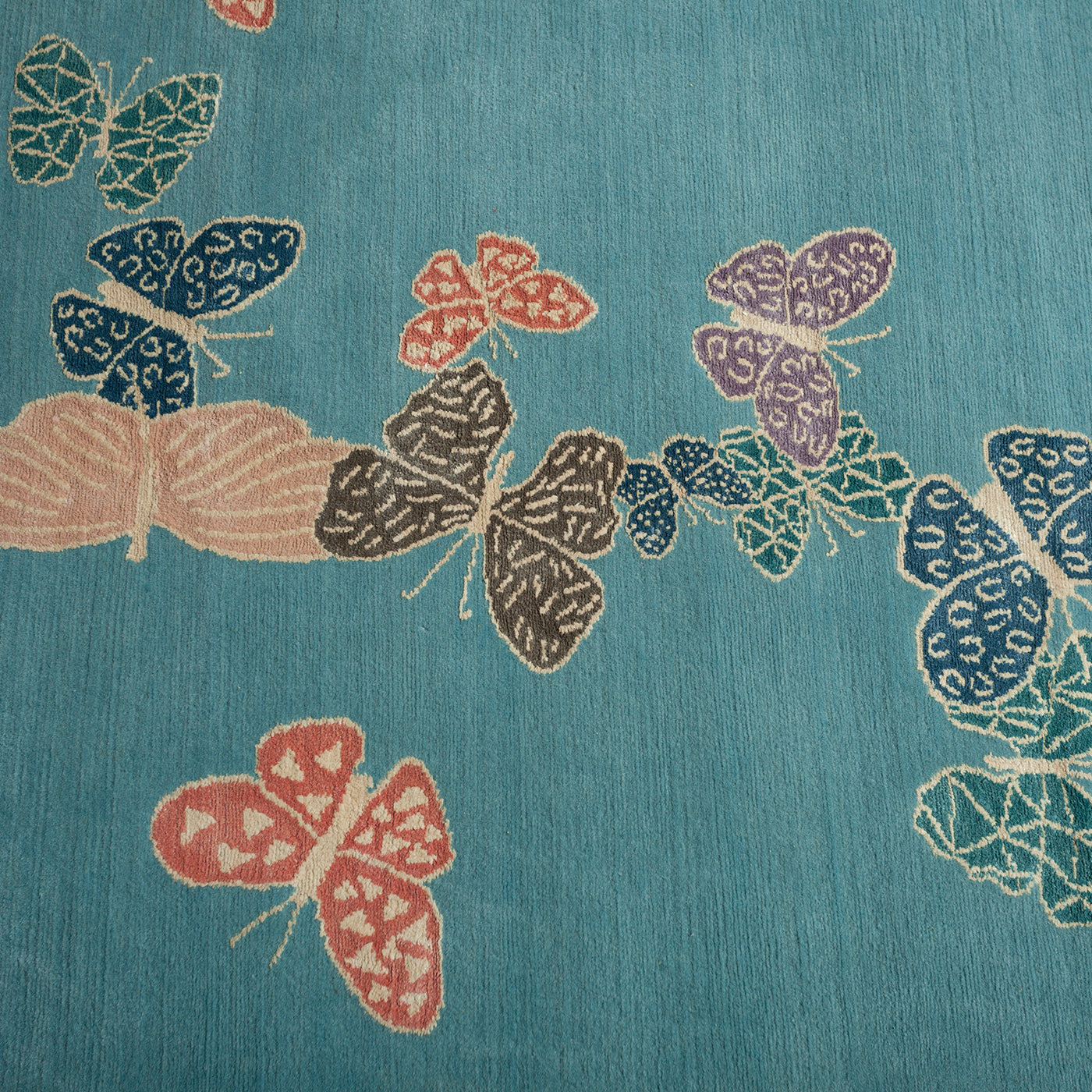 Spirit in The Sky Butterfly Blue Handmade Wool and Silk Rug - Alternative view 1