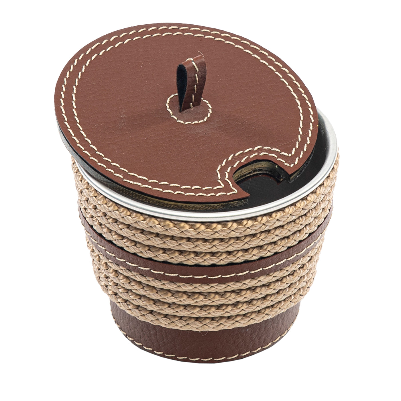 Beige Eco-Leather Sugar Bowl with Rope Inserts - Main view