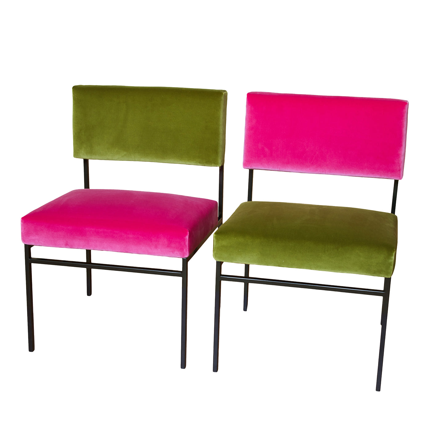 Lote de 2 sillas de comedor Aurea de terciopelo fucsia y verde - Vista principal
