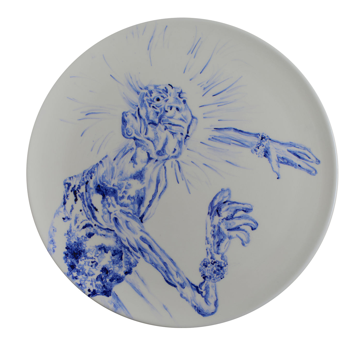 Tricky Home Caro Blue-Painted Ceramic Plate - Main view
