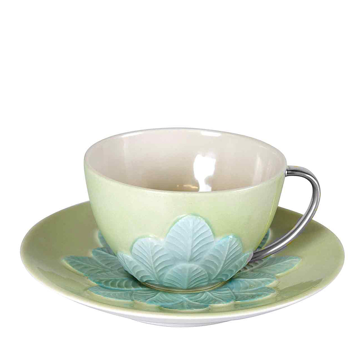 PEACOCK TEA CUP - GREEN AND SILVER - Main view