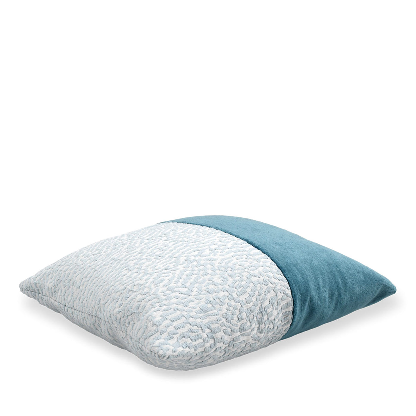 Coussin Carrè Bis bleu en velours de lin et tissu jacquard - Vue alternative 1