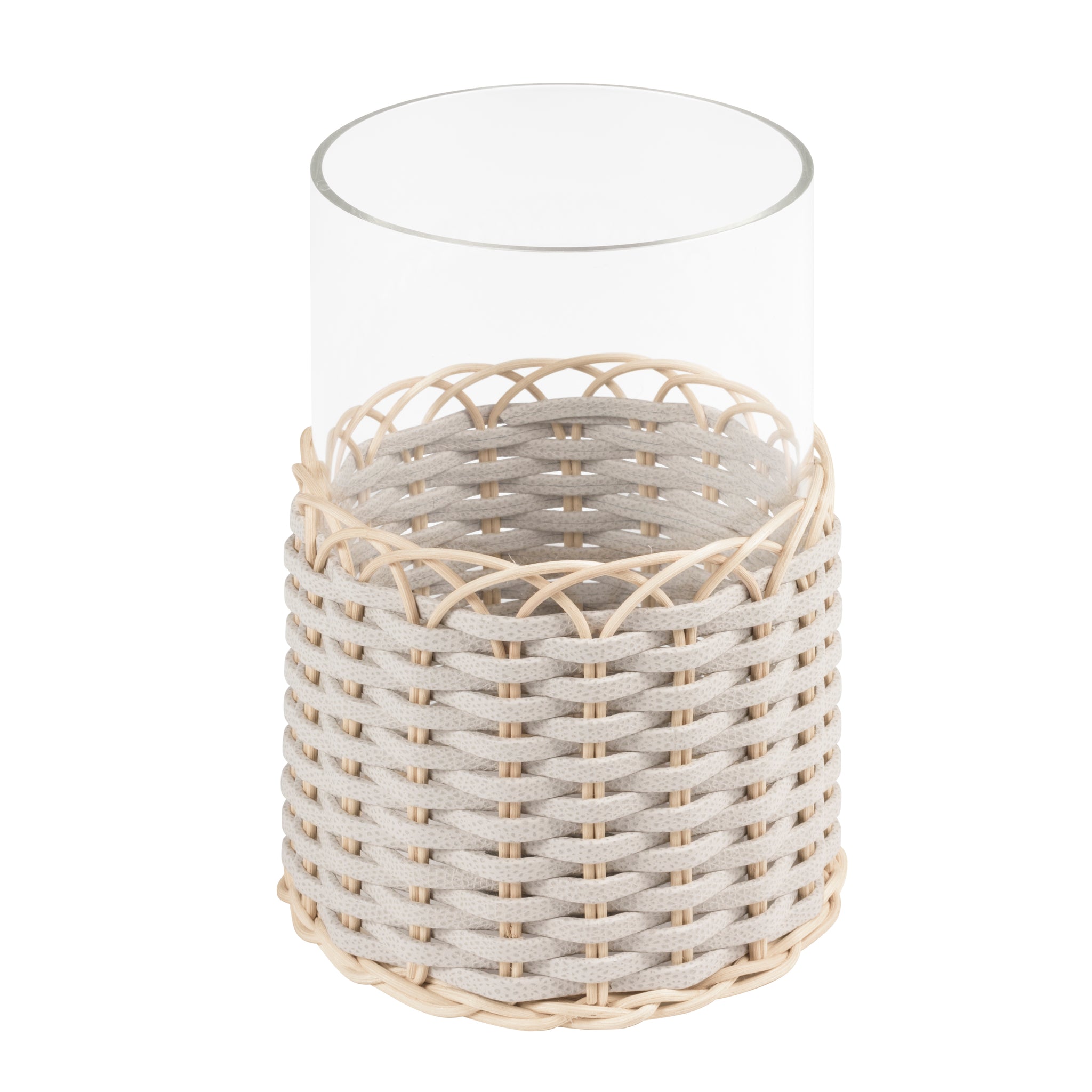 Wideville Leather & Rattan Candleholder -White Small - Main view