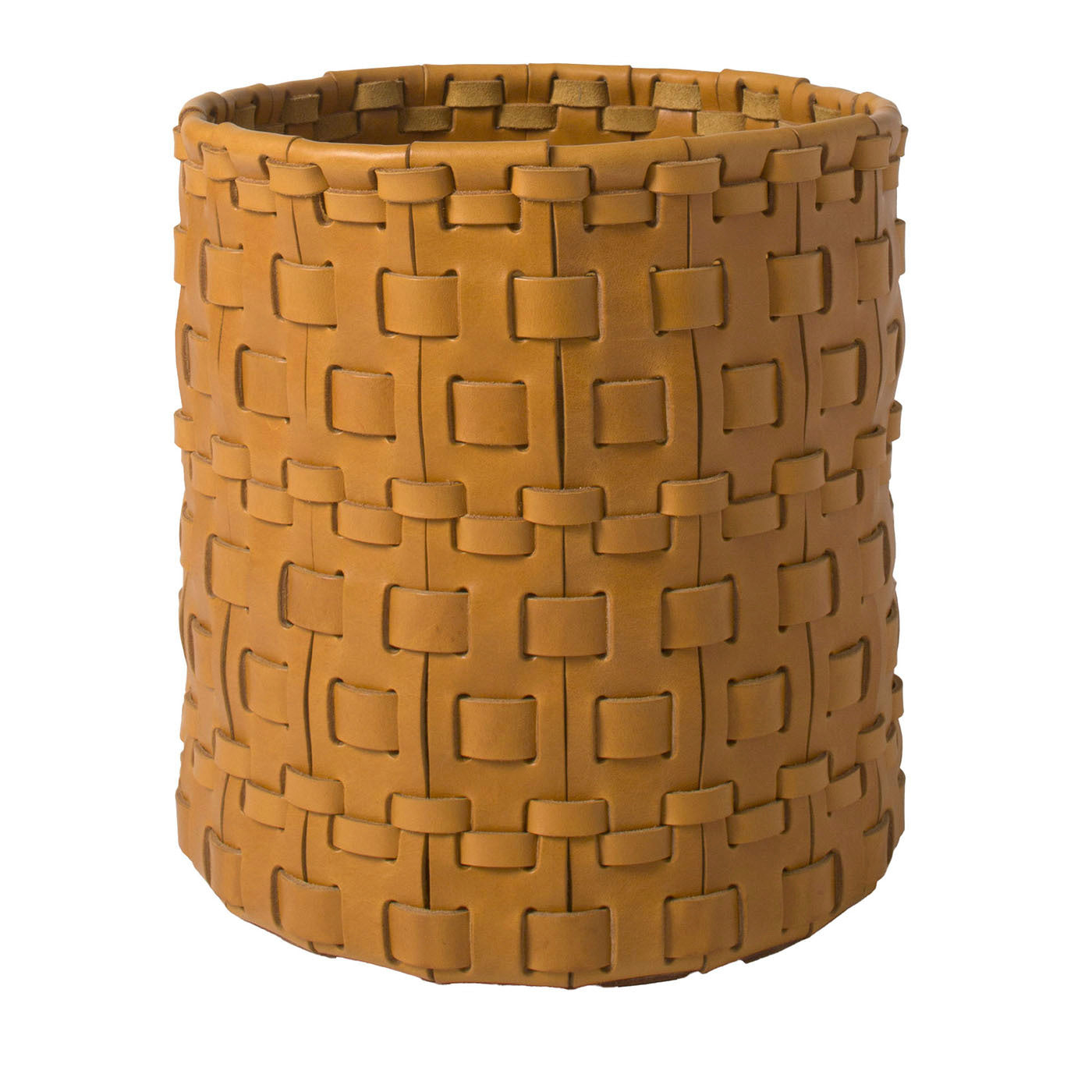 Braided Cylindrical Ocher Basket by Oscar Maschera - Main view