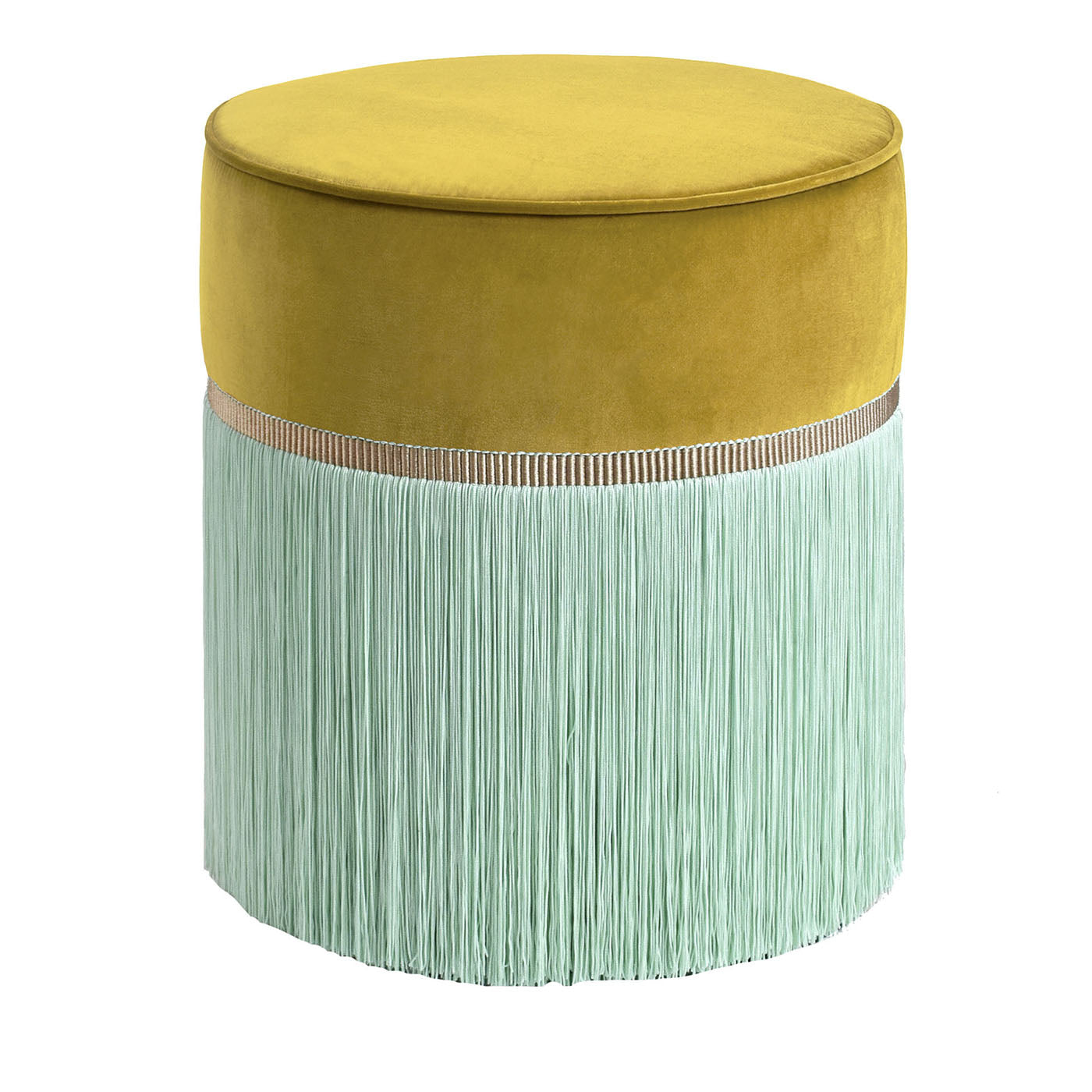 Yellow and Sea Foam Couture Geometric Bicolor Pouf - Main view