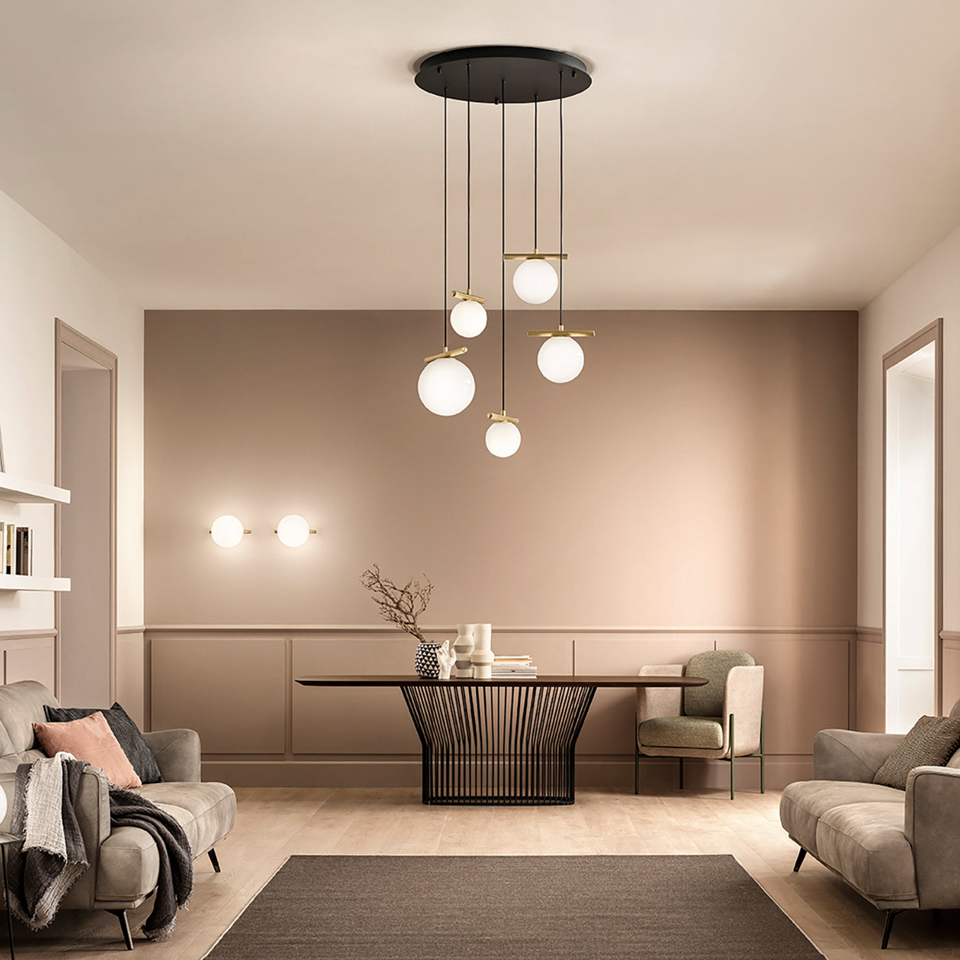 Posy Opaline White Glass And Galvanized Metal Round Chandelier - Alternative view 1