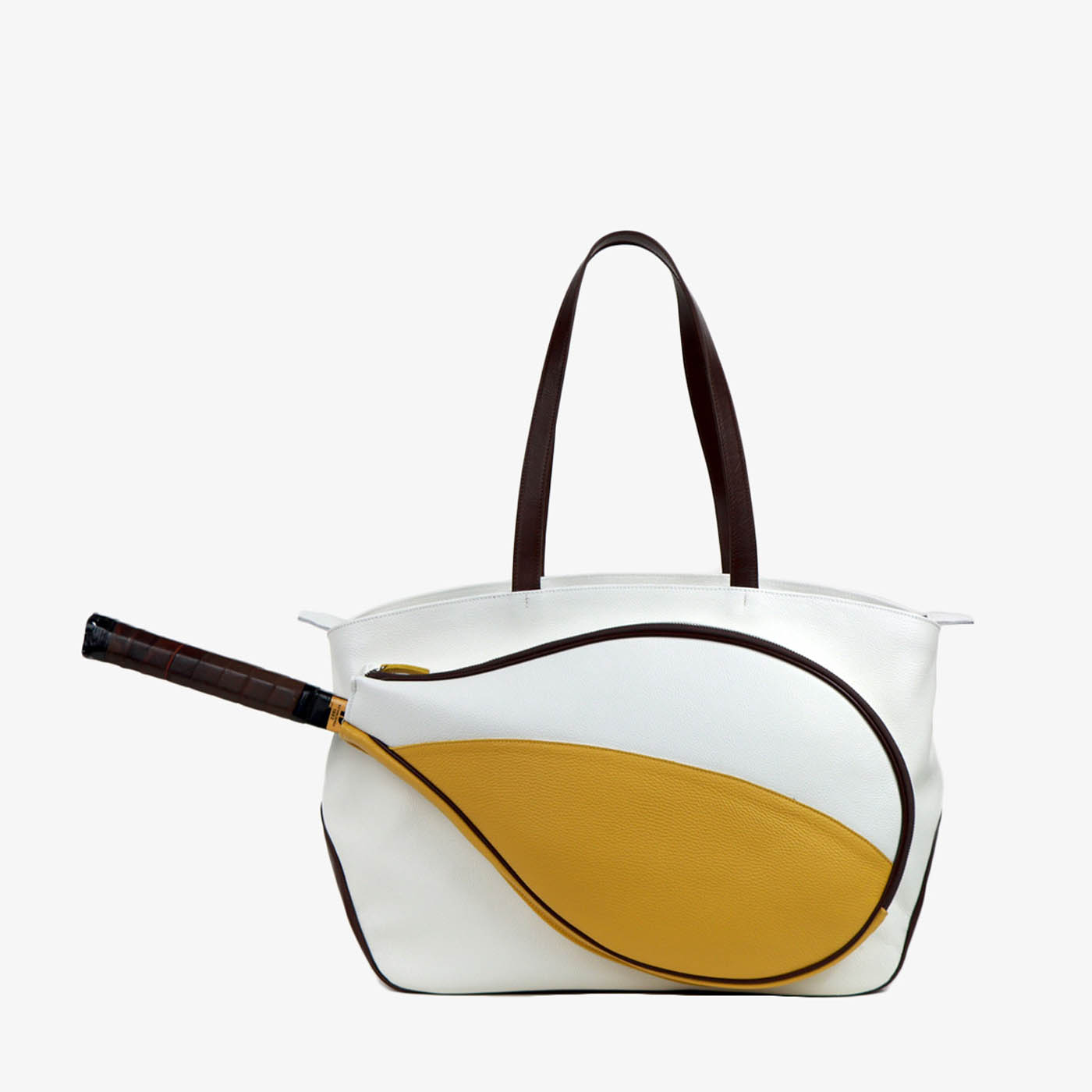 Bolsa de deporte blanca/amarilla/marrón con bolsillo en forma de raqueta de tenis - Vista alternativa 2