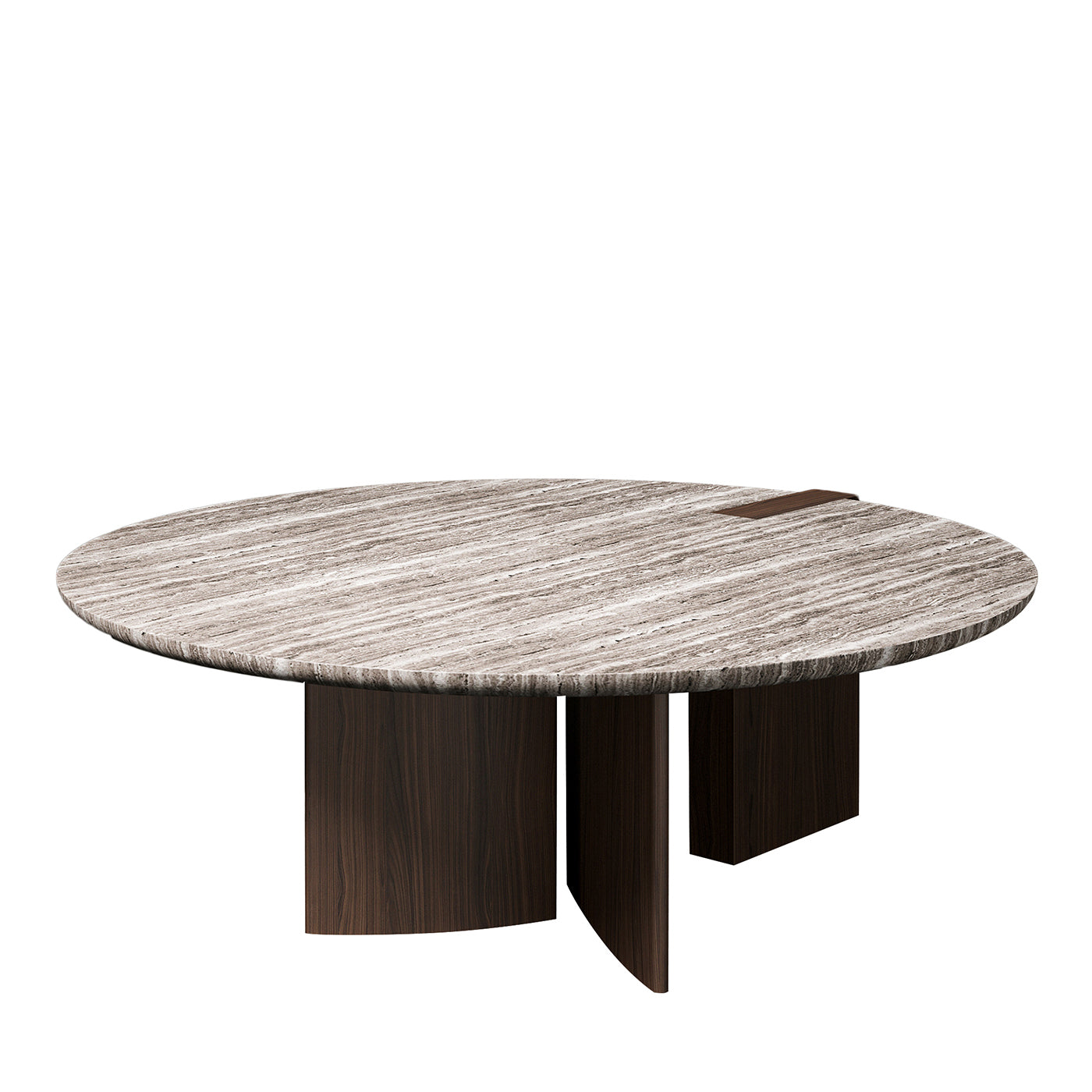 Antinomia T round marble and brown veneered base dining table - Main view