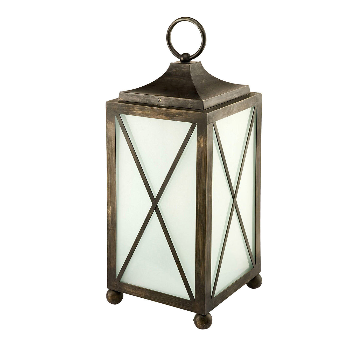 Eden Brass Floor Lantern With Cross Decorations - Main view