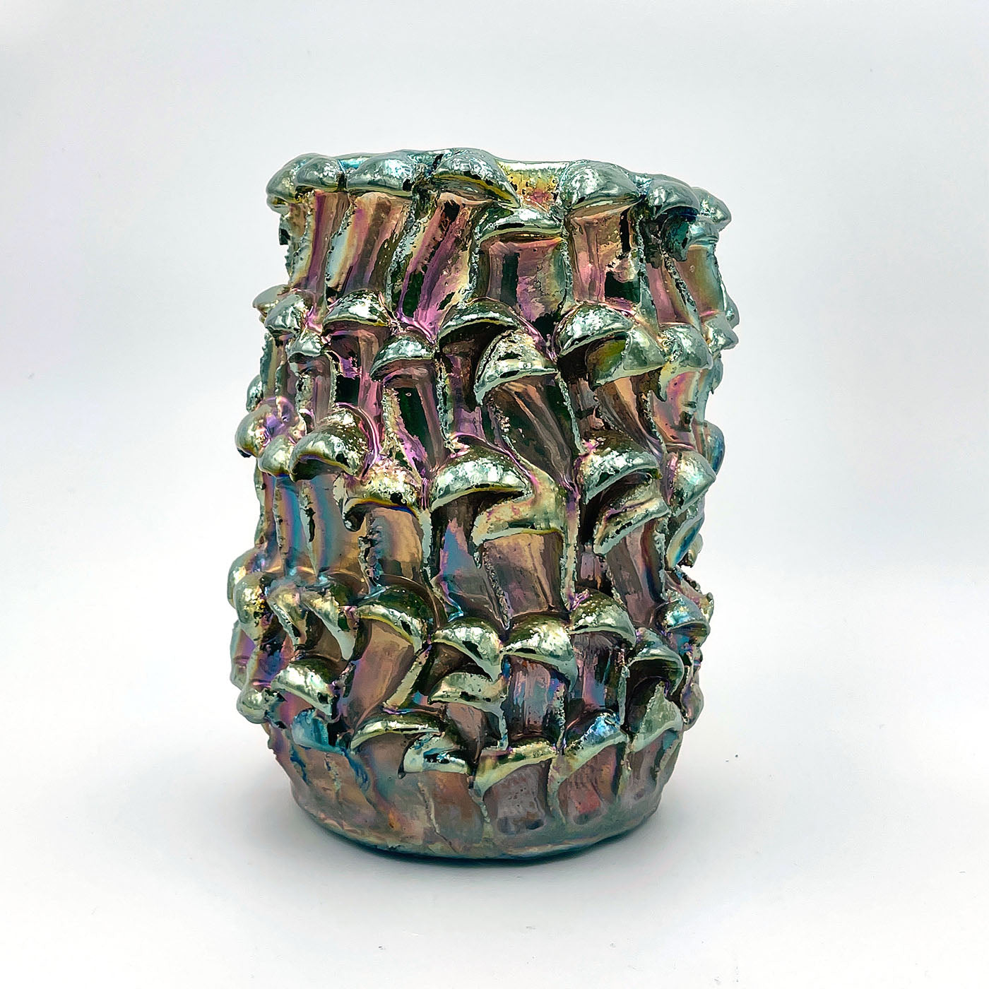 Raku store Pot with Butterfly in Metallic Iridescent Colors