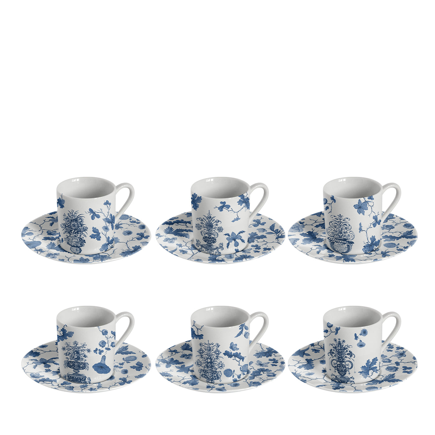 Garden Of Eden Set Of 6 Porcelain Espresso Cups With Blue Decoration - Main view