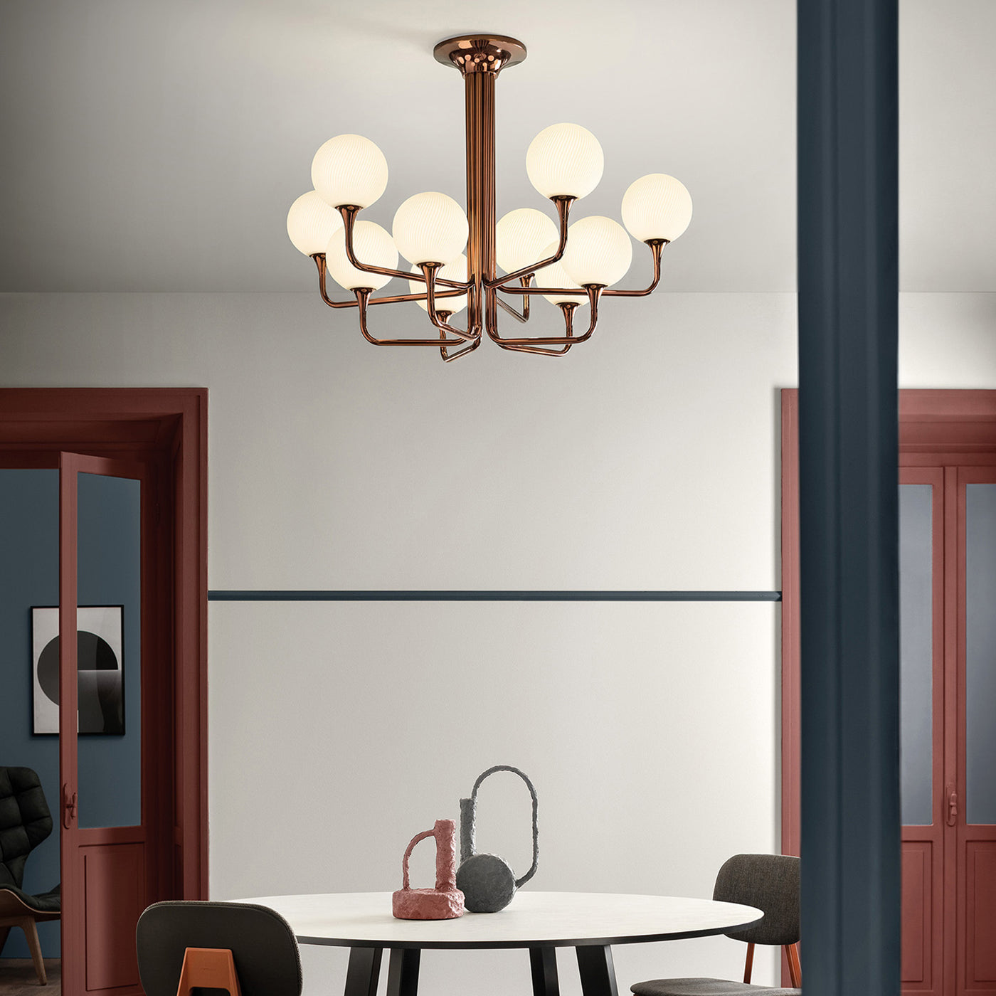 Tee Glossy Glavanic Copper Metal And Glass 8-Light Chandelier - Alternative view 1