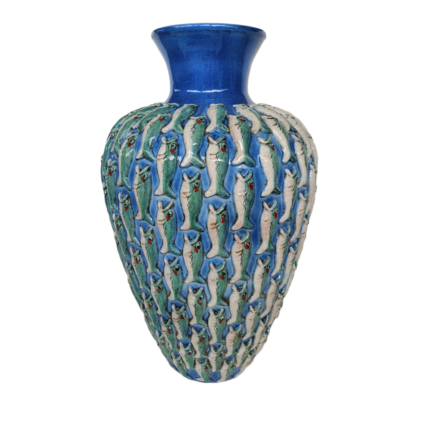 Vase en céramique polychrome à motifs de poissons - Vue principale