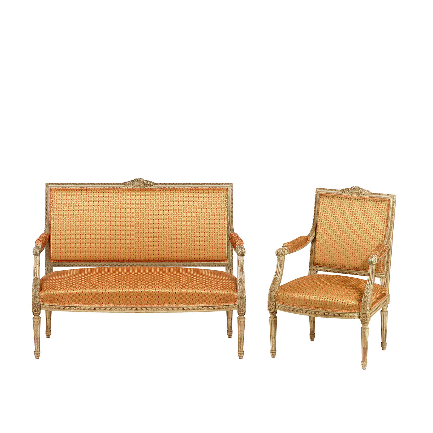 Louis XVI-Style Patina Ivory Lounge Chair - Alternative view 1