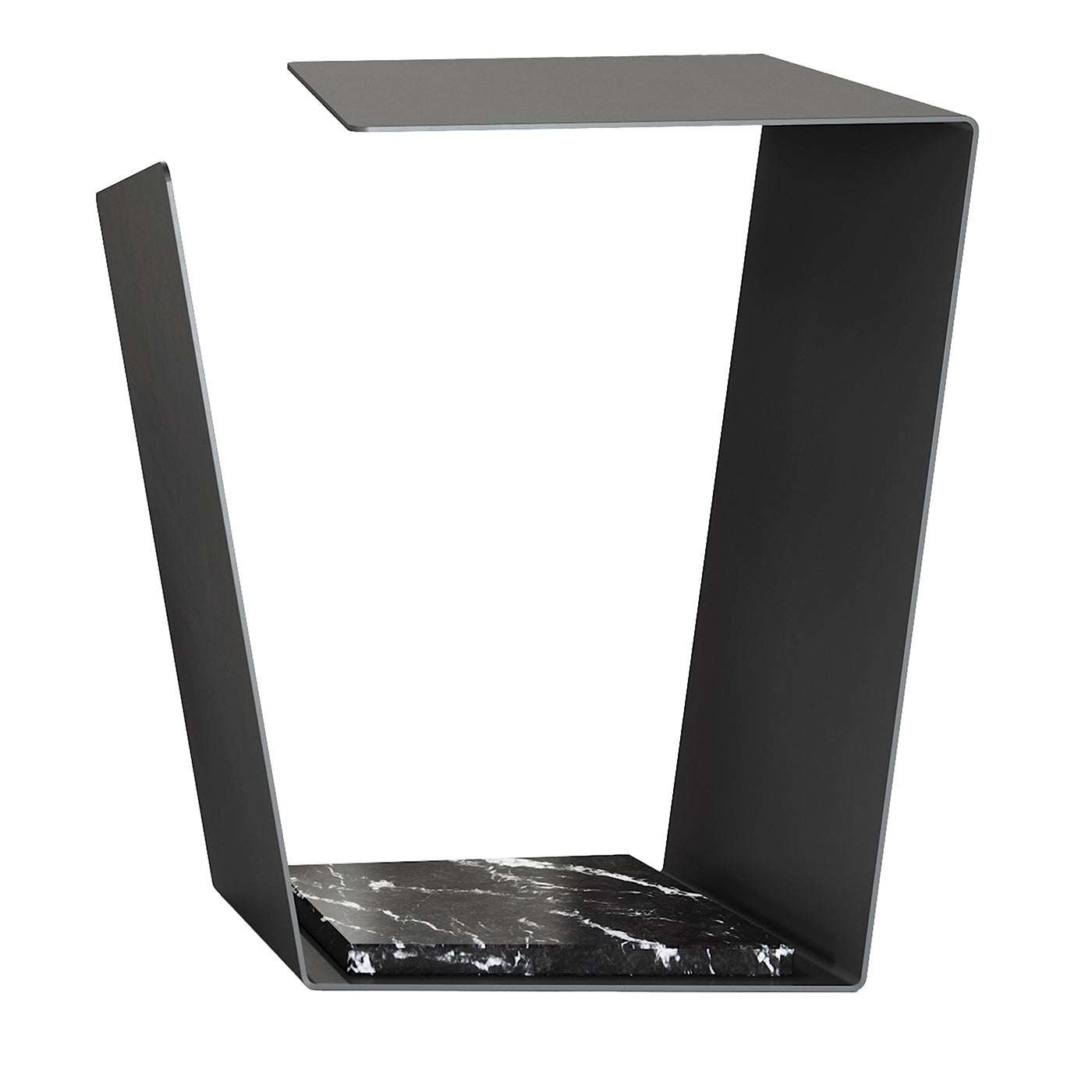 Essential black metal and black marble tall side table - Main view