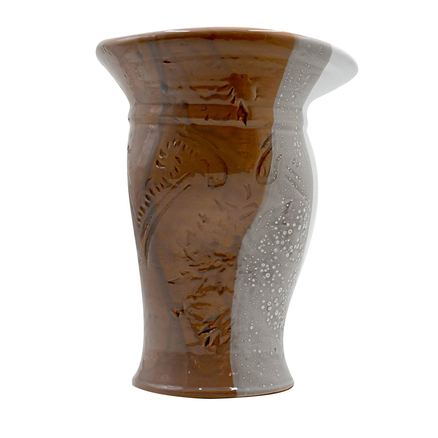 Vase gravé irrégulier brun et blanc - Vue principale