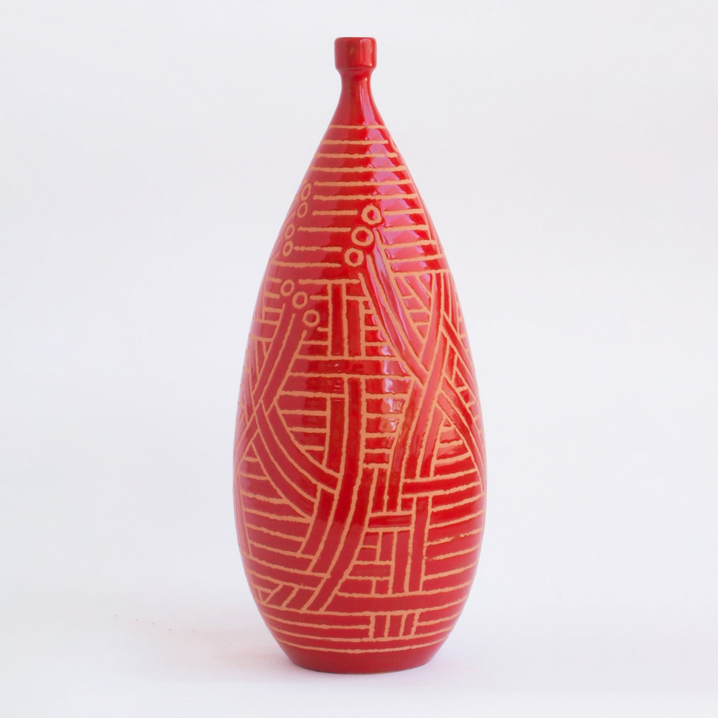 Patterned Red Majolica Single-flower Vase - Alternative view 1