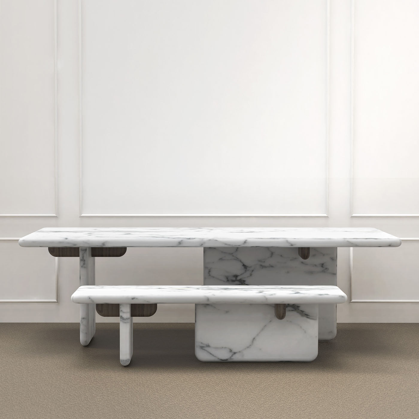 Ville Marble With Wengè Stained Oak Detail Dining Table - Alternative view 1