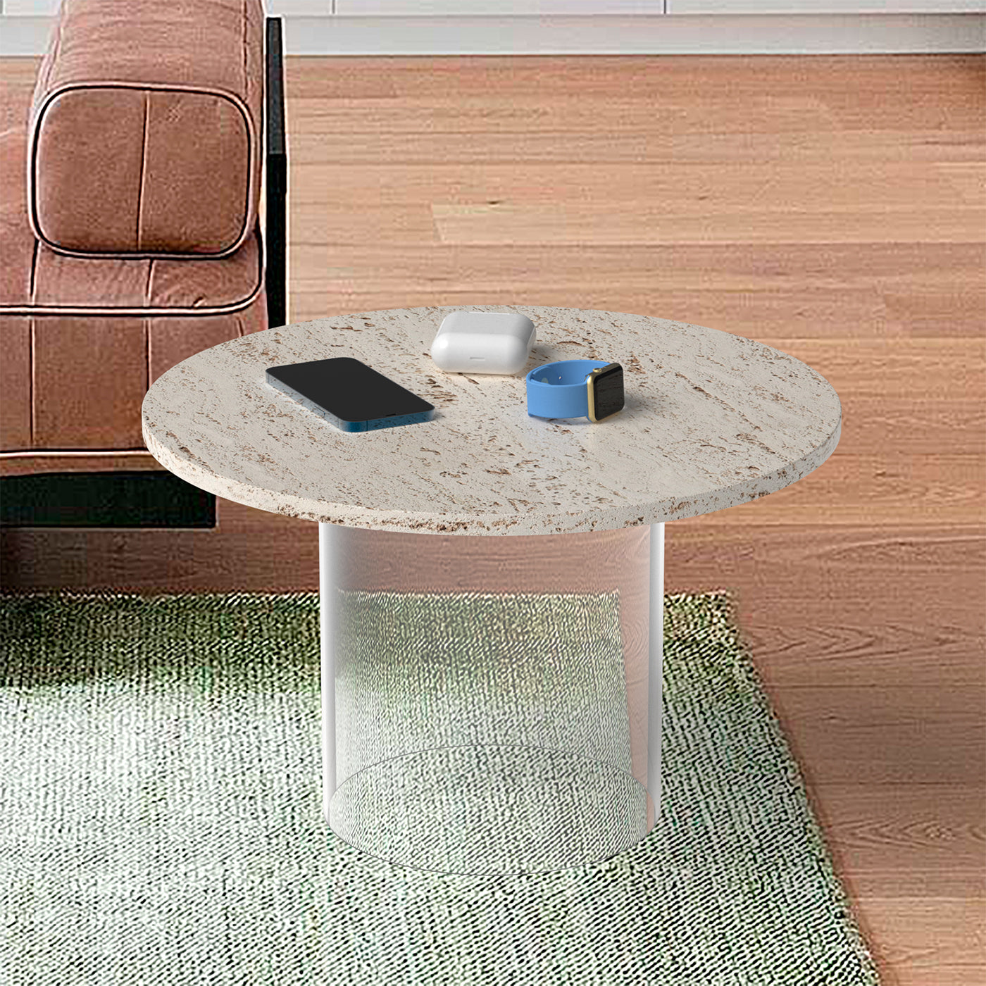 21st Century Travertine Marble Coffee Table with Wireless Charger - Alternative view 3