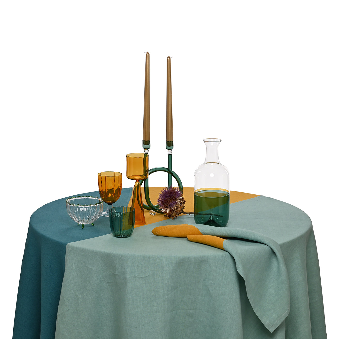 Lot de 4 serviettes de table en lin bicolore luxueux Lichen-Saffron - Vue alternative 1