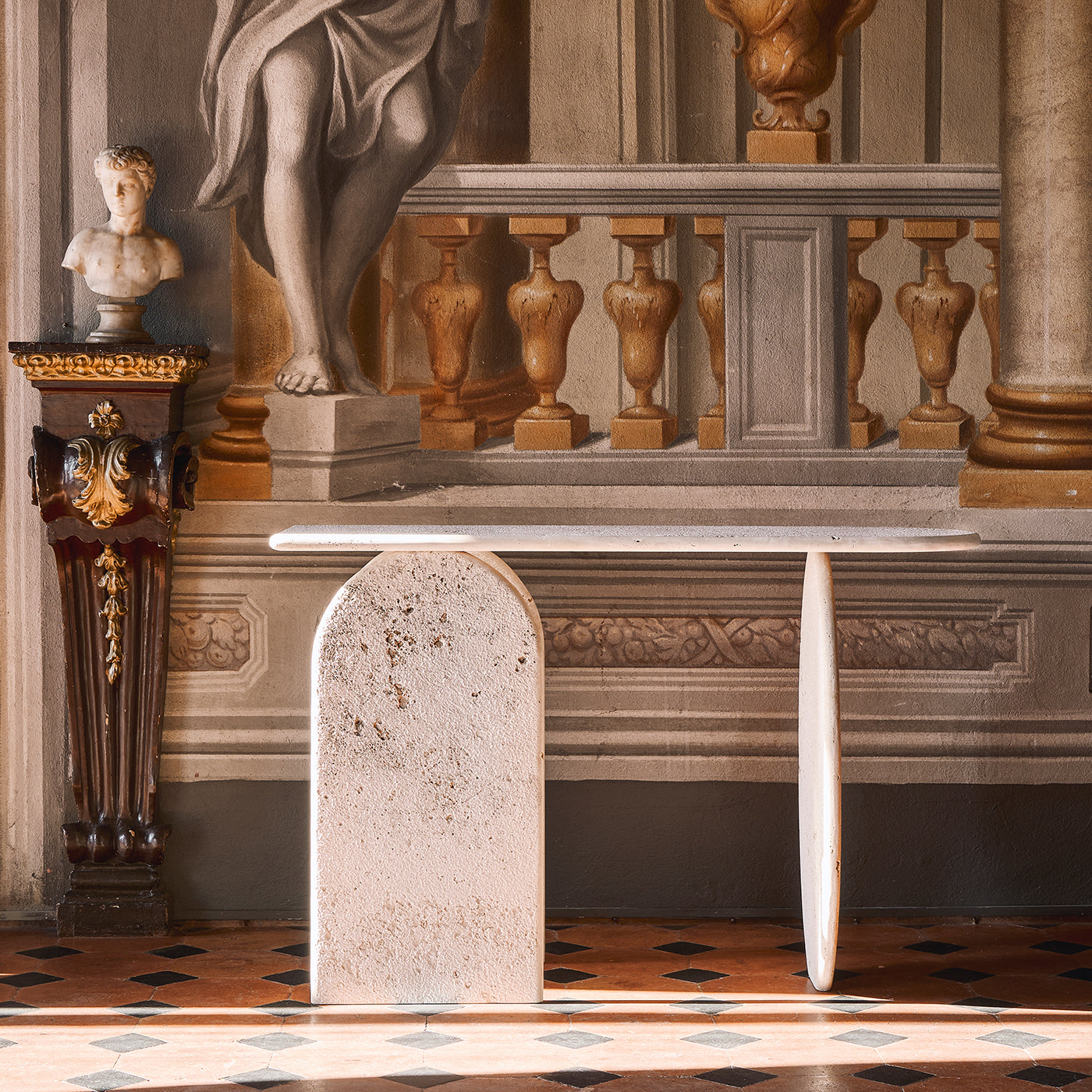 Roma Travertino Marble With Raw Finish Console - Alternative view 4