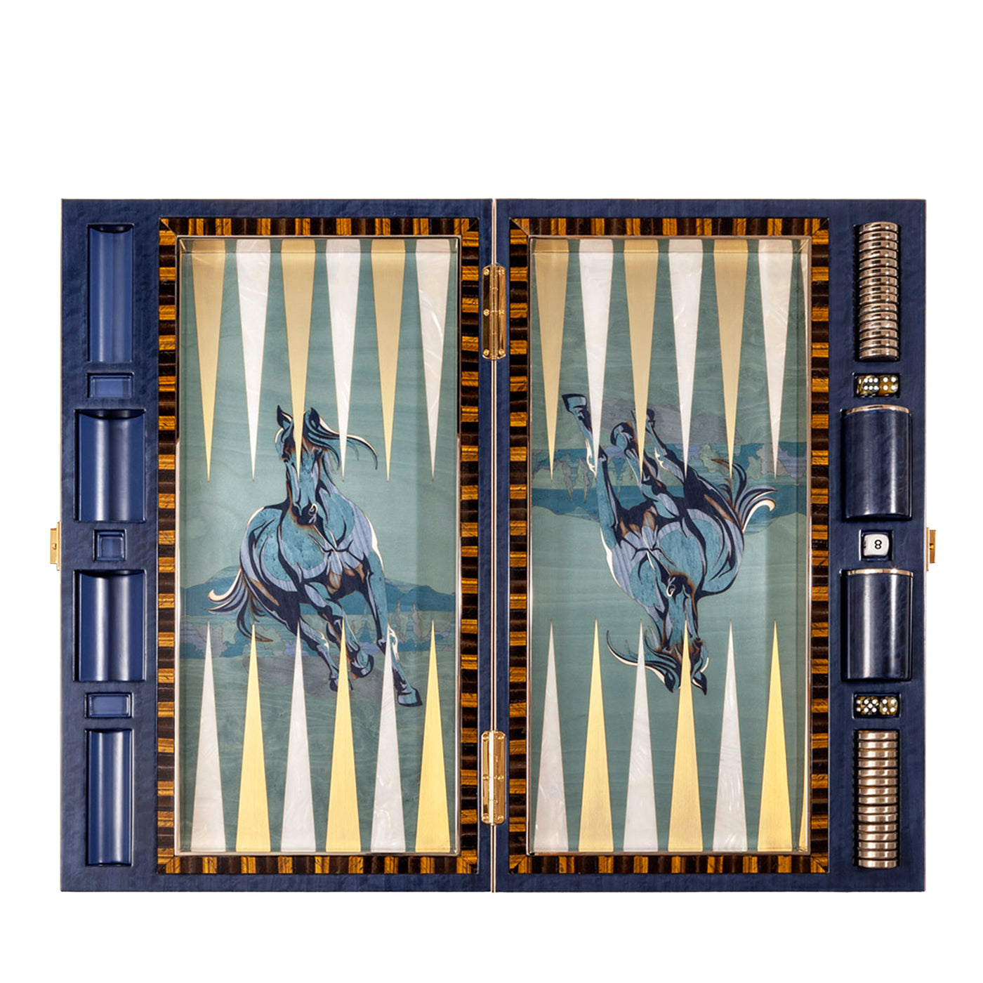 Jeu de backgammon artistique en marqueterie polychrome par Fabio Calagna - Vue principale