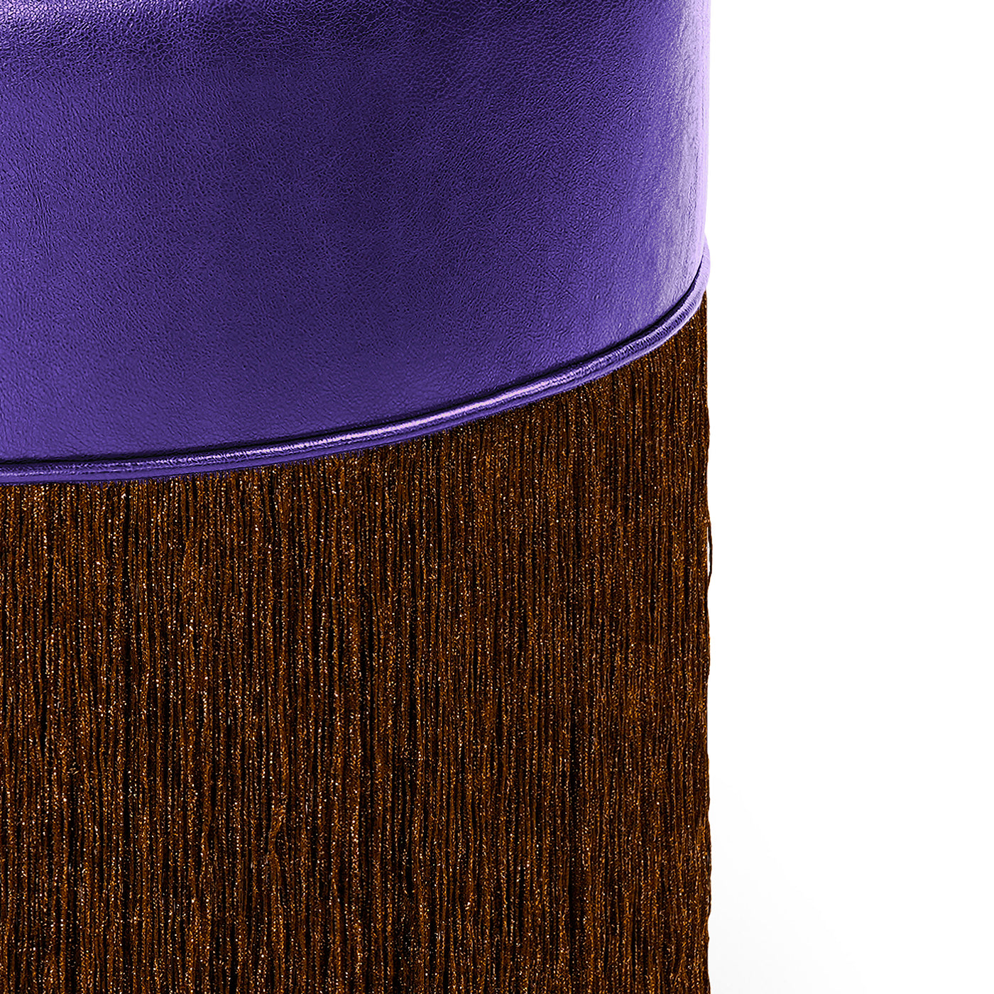 Gleaming Purple Metallic Leather with Brown Lurex Fringes Pouf - Alternative view 1