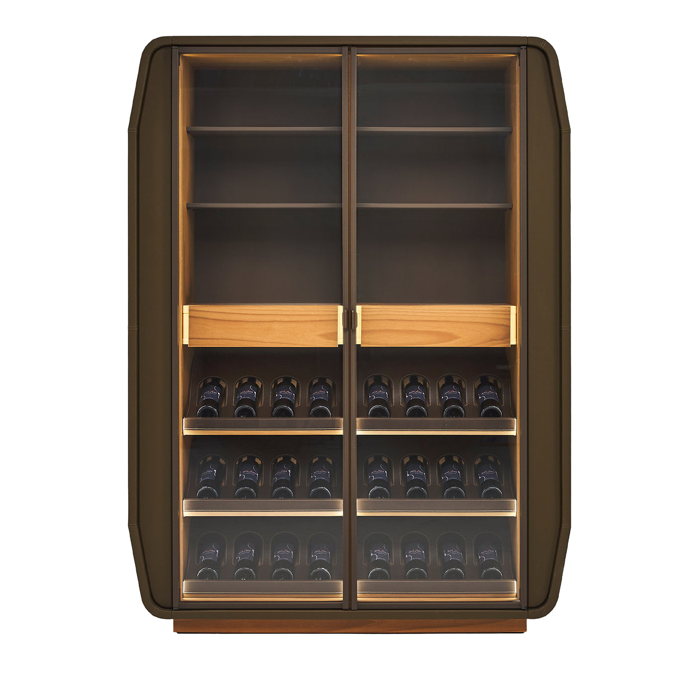Eno Brown Leather Wine Cabinet - Main view