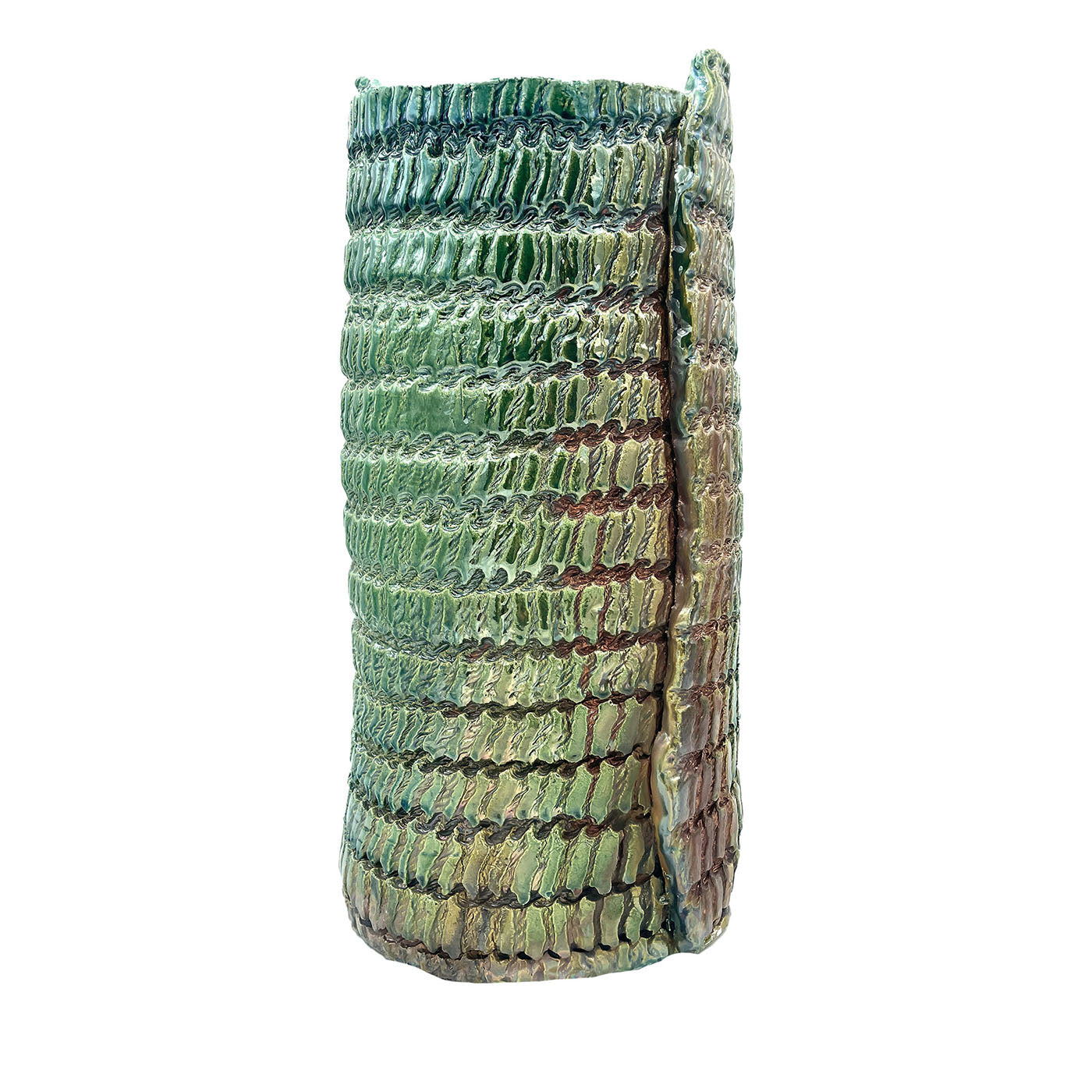 Vaso Raku metallizzato iridescente con stampa tessile - Vista principale