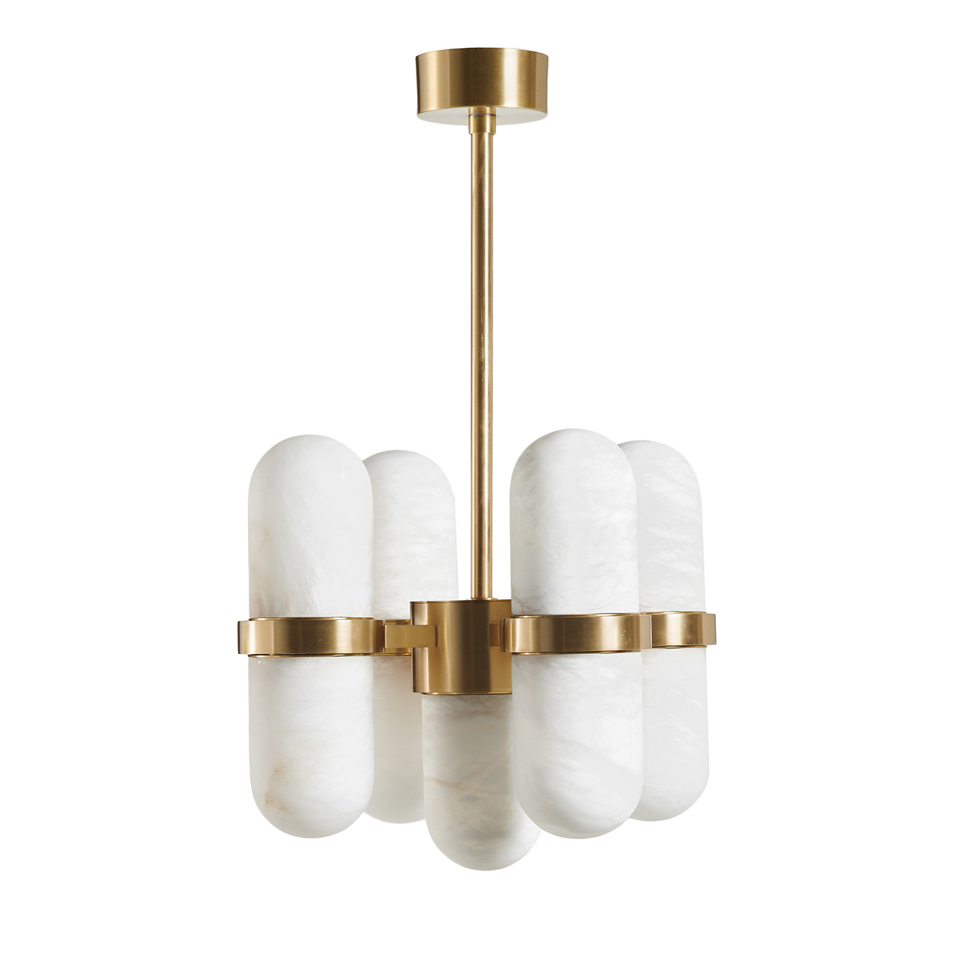 Pills Satin Brass and Alabaster Chandelier by Droulers Architecture - Main view