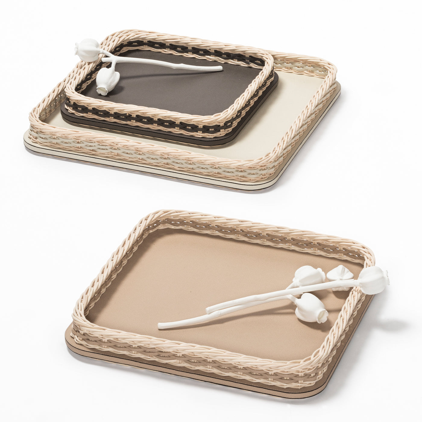 Orsay Beige Leather and Rattan Square Small Tray - Alternative view 1