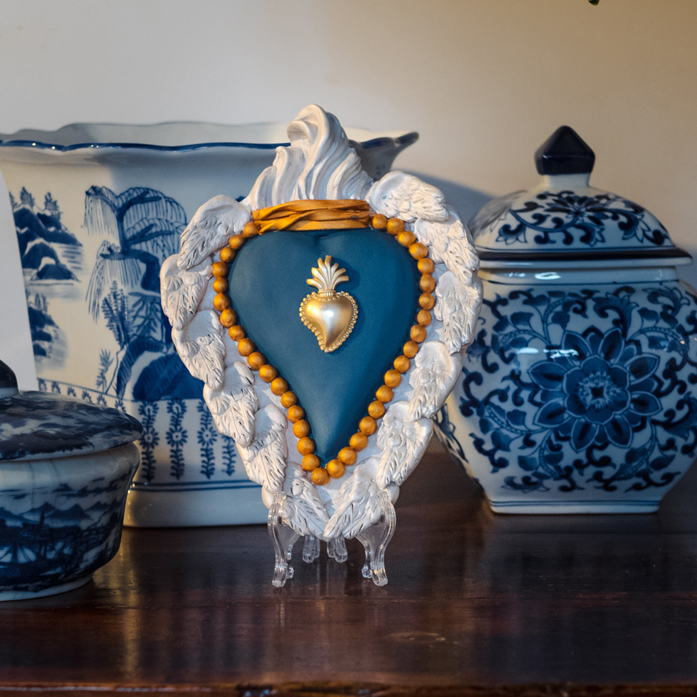 Corazón de cerámica azul mate - Vista alternativa 1