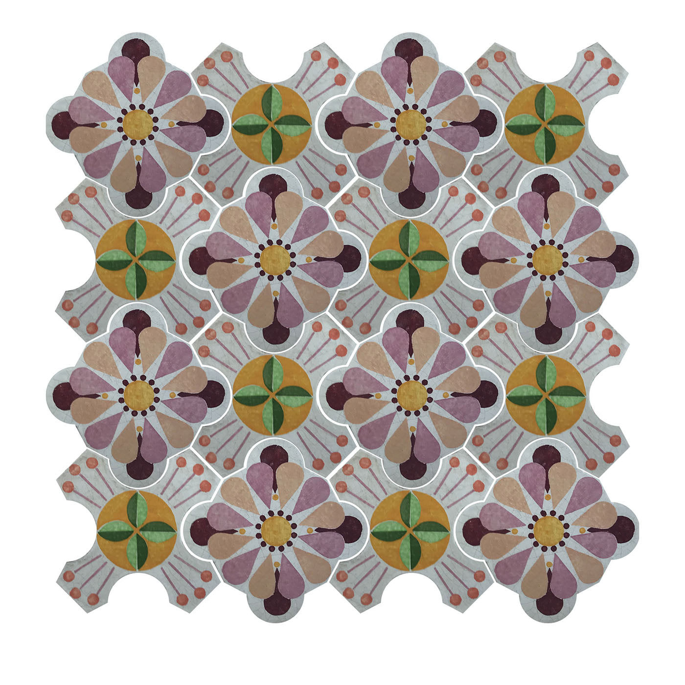 Florin Multicolor Ceramic Tile Composition with Floral Design - Main view