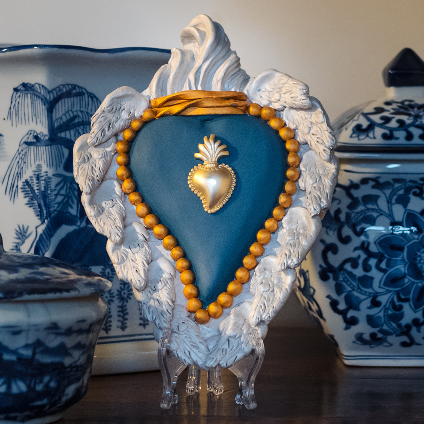 Corazón de cerámica azul mate - Vista alternativa 3
