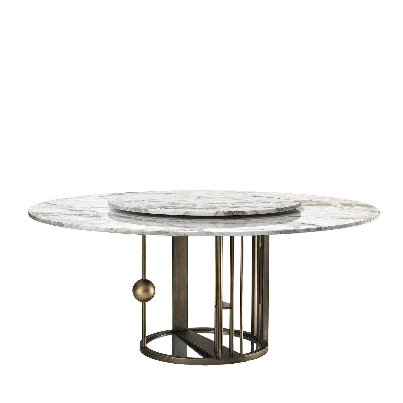 Tavolo da pranzo rotondo Merlino in metallo e marmo di Paolo Rizzatto - Vista principale