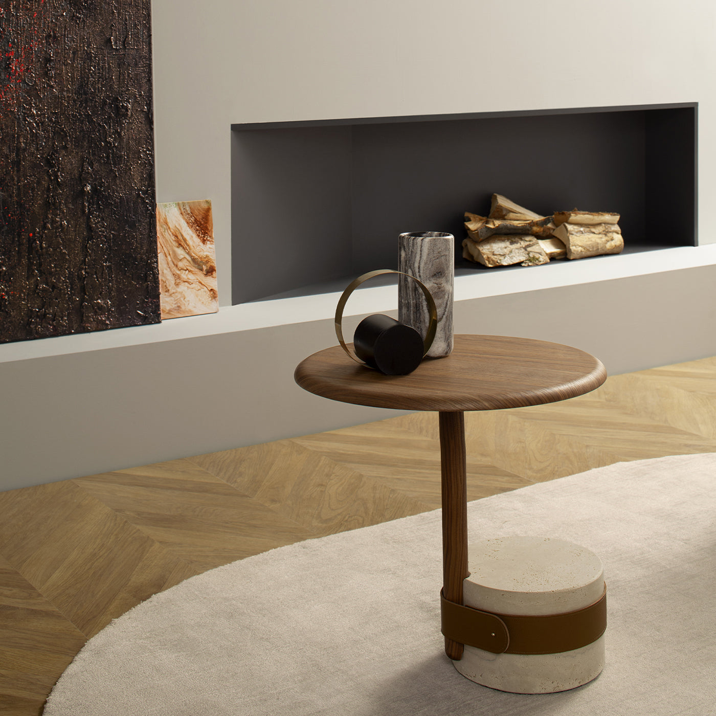Champignon High Side Table with Travertino Romano Marble Base - Alternative view 1