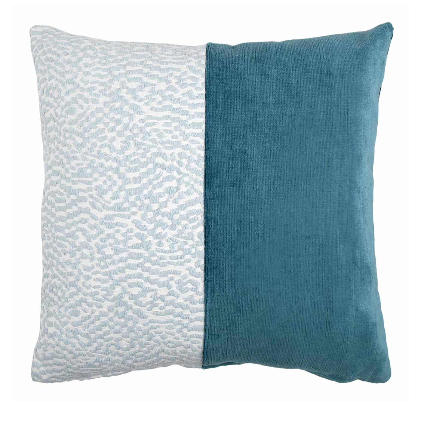 Coussin Carrè Bis bleu en velours de lin et tissu jacquard - Vue principale