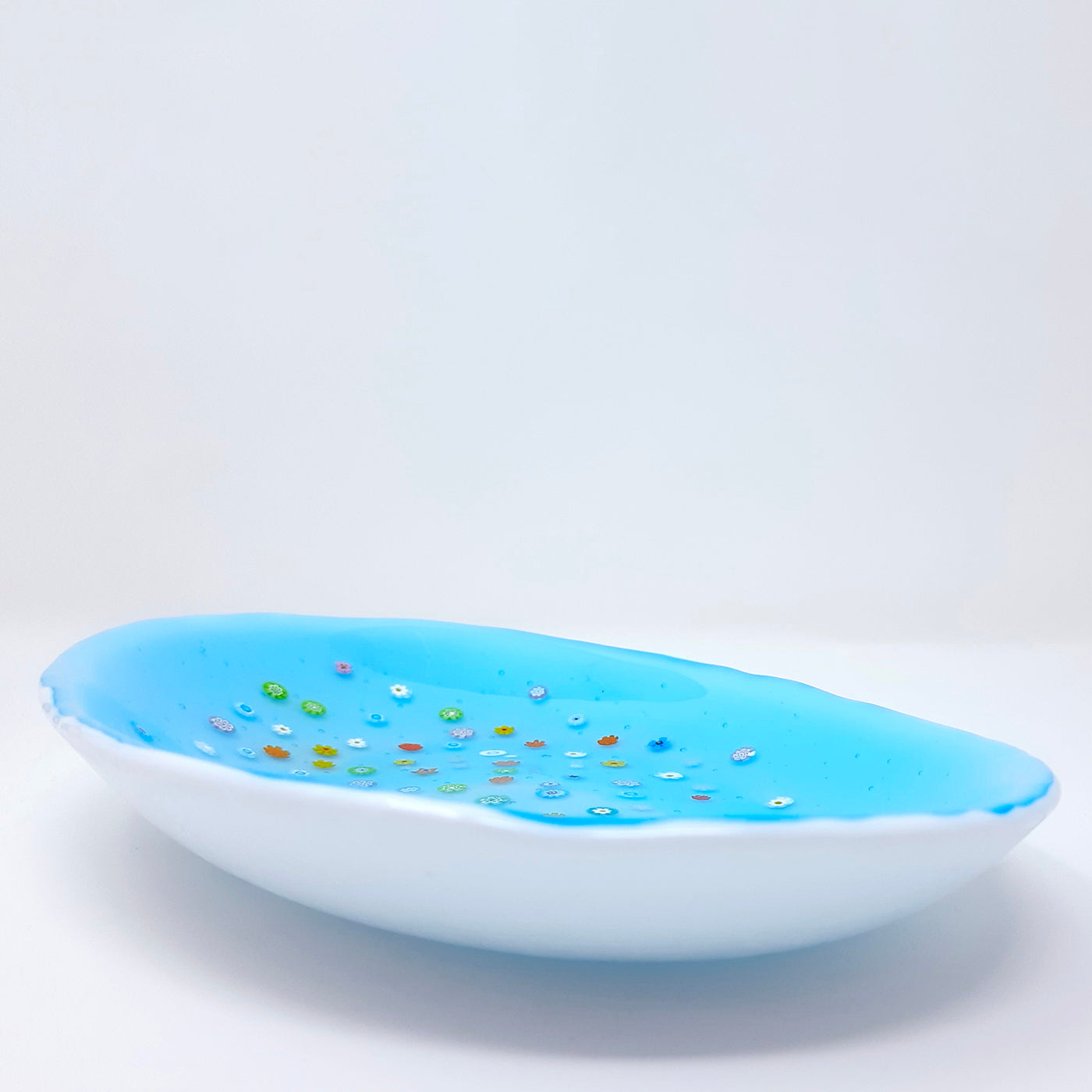 Turquoise Glass Serving Platter with Floral Murrini Inlays  - Alternative view 1