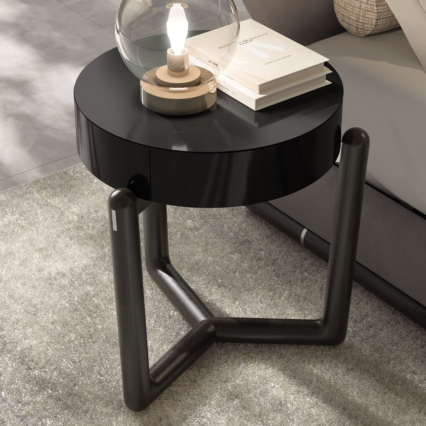 Cecil Table de nuit en bois noir  - Vue alternative 2