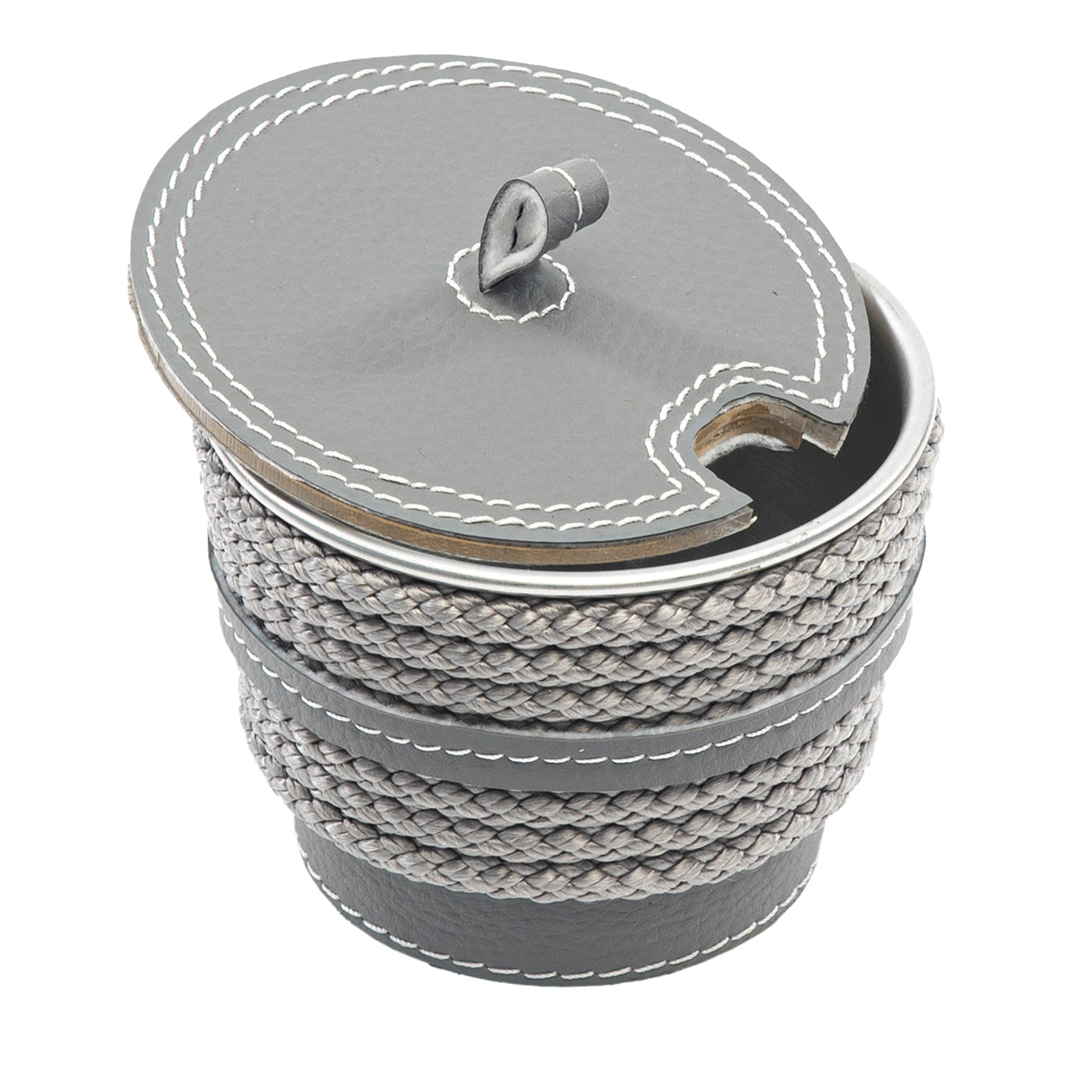 Gray Eco-Leather Sugar Bowl with Rope Inserts - Main view