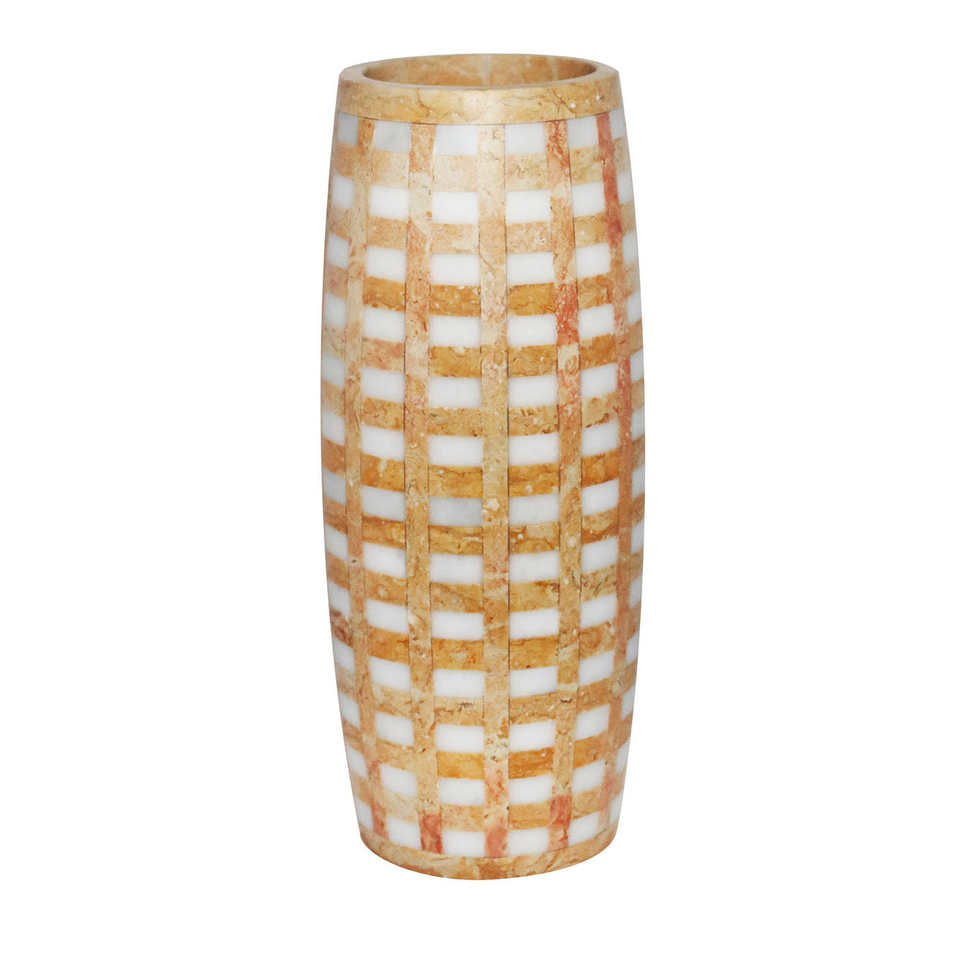 Haut vase en marbre royal Lace Yellow et marbre Arabescato - Vue principale