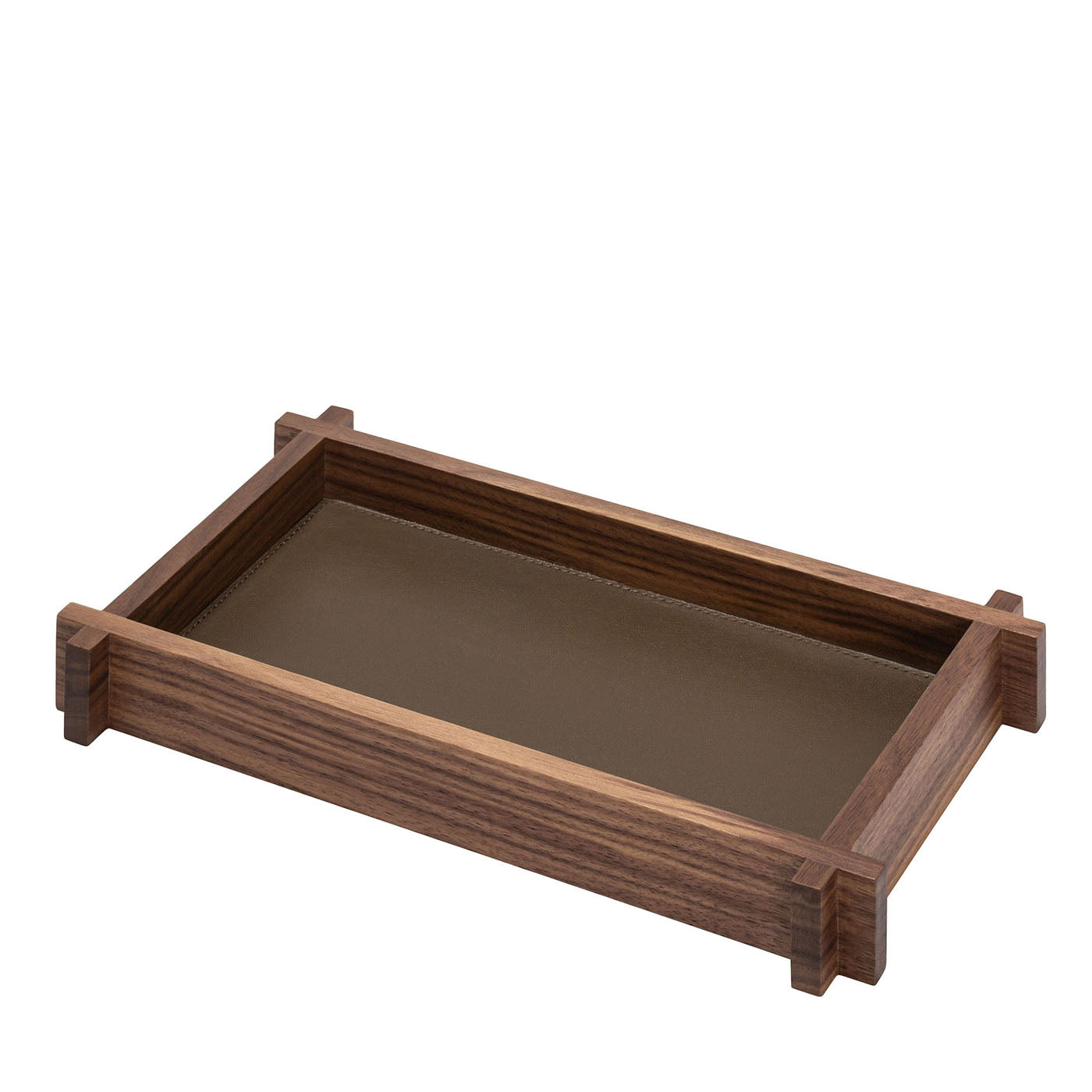 Structura Leather & Wood Brown Small Rectangular Valet Tray - Main view