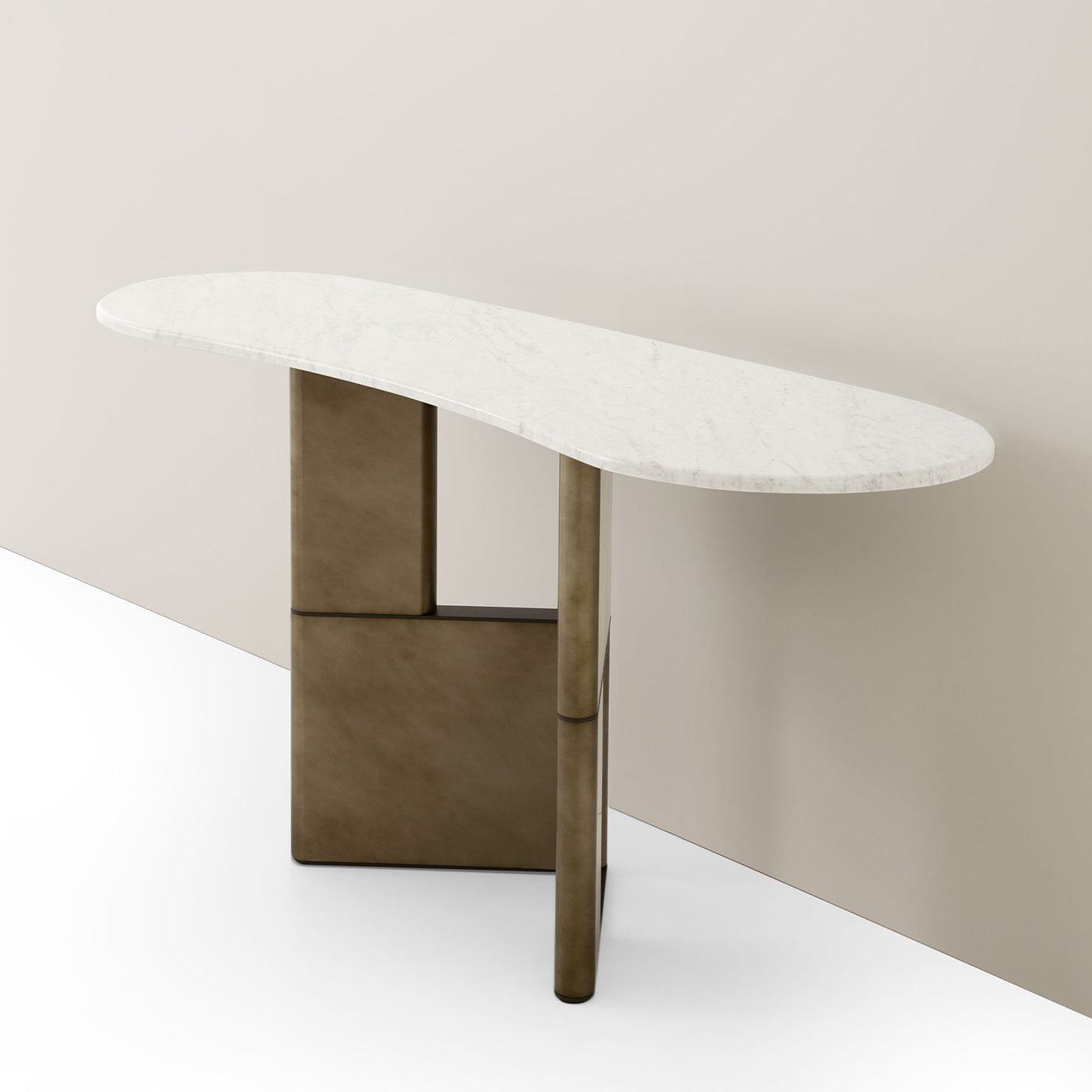 Table Tetris avec plateau en marbre et pieds en bois laqué bronze  - Vue alternative 1